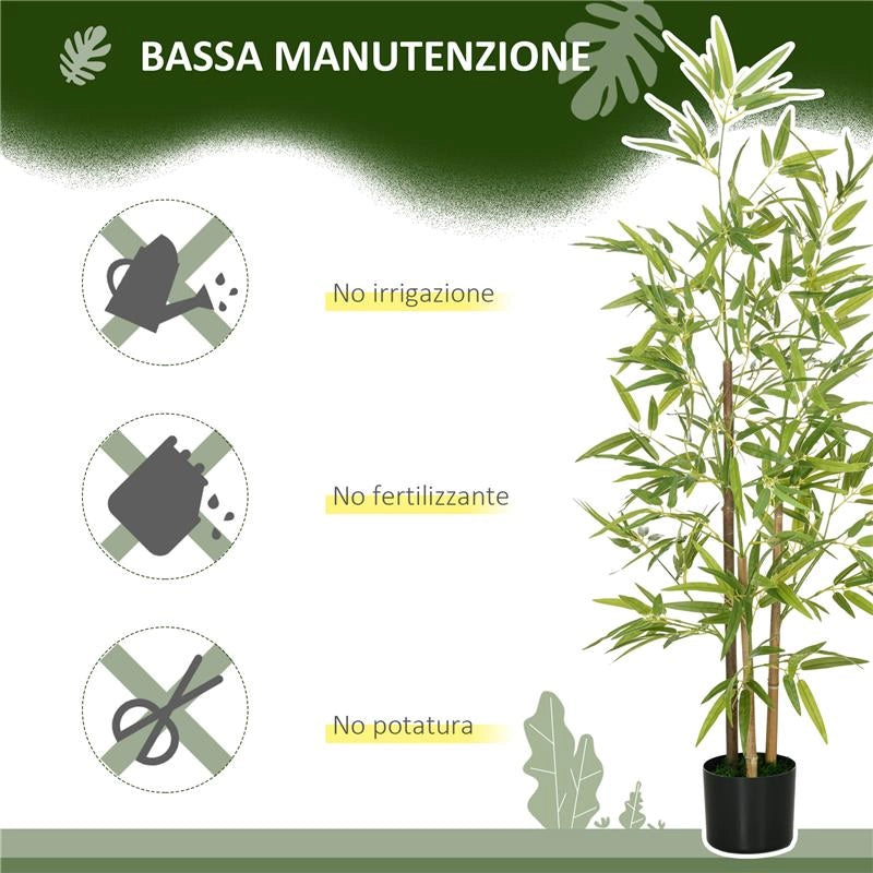 SET 2 PIANTE DI BAMBÙ FINTE DA 120 CM CON VASO Ï15X12 CM IN PEVA PP E METALLO VERDE E NERO