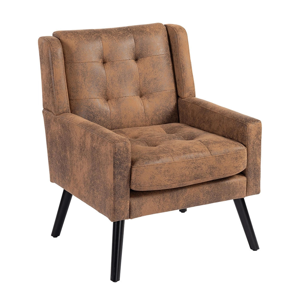 Poltrona imbottita in pelle scamosciata - Xylo - Stile moderno met¨¤ secolo con cuscino in schiuma ad alta densit¨¤ e gambe in legno massello per piccoli spazi