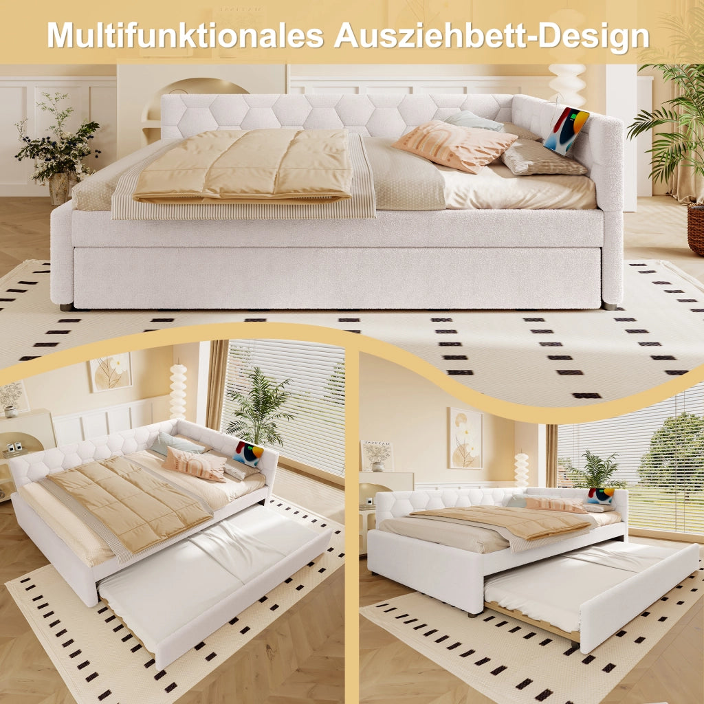 LETTO Daybed 140x200 cm bianco con letto estraibile, USB e Type-C