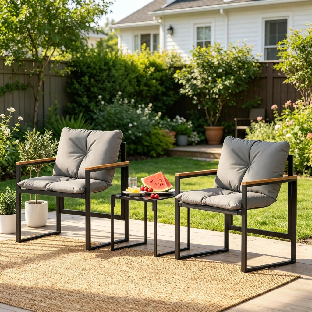 SET GIARDINO 3 PEZZI 64x62x68 cm Nero Grigio Metallo e Textilene