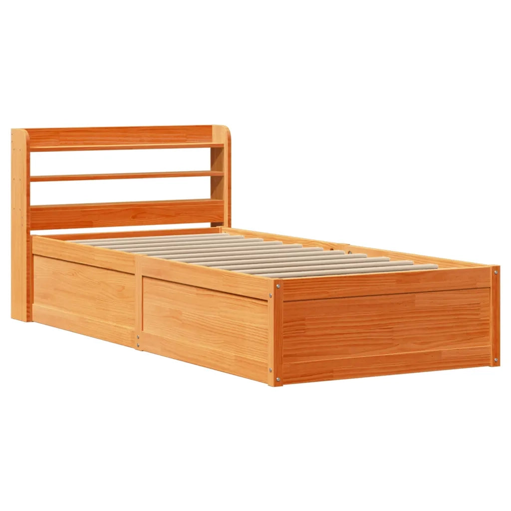 Giroletto con Testiera-Struttura Letto con testiera Marrone Cera 100x200 cm Massello Pino 367464