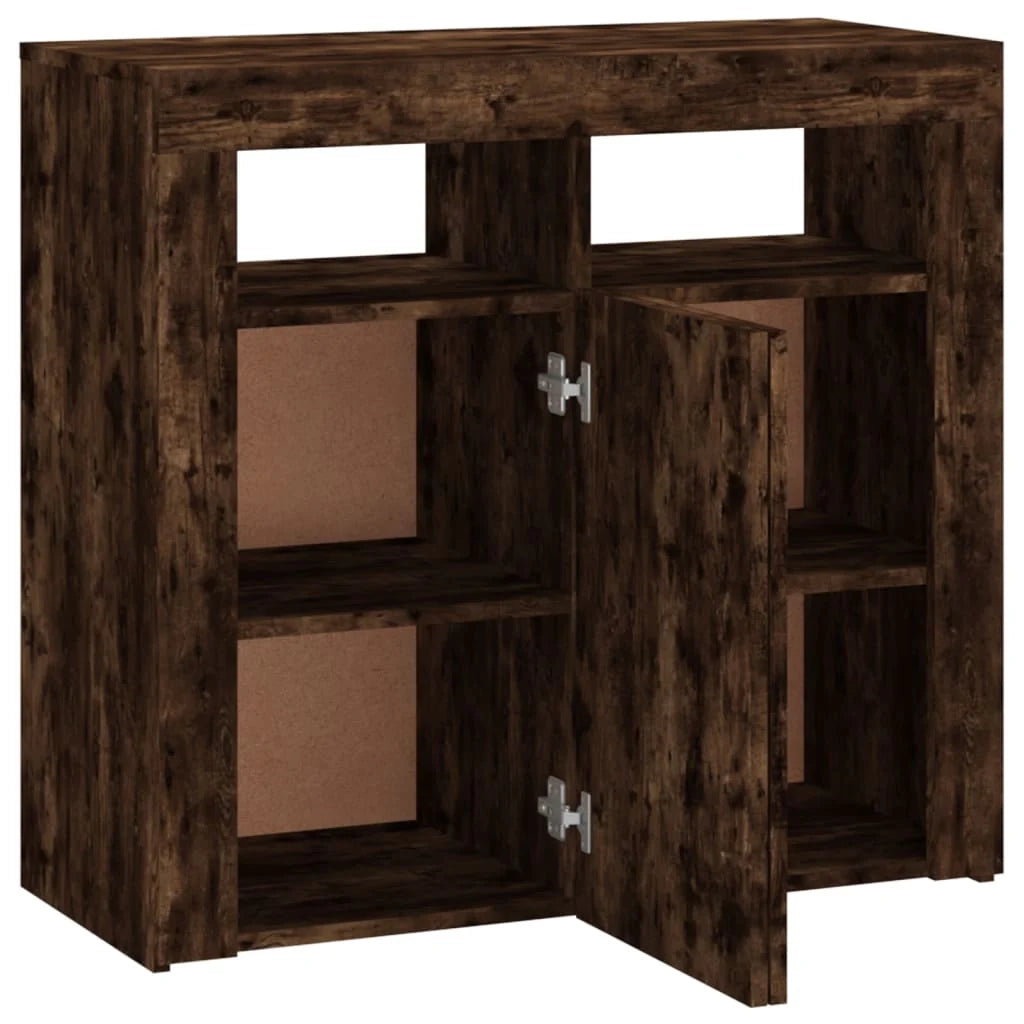 Credenza cassettiera armadio mobile contenitore organizer per cucina soggiorno salotto con luci LED 80 x 35 x 75 cm marrone 02_0029892