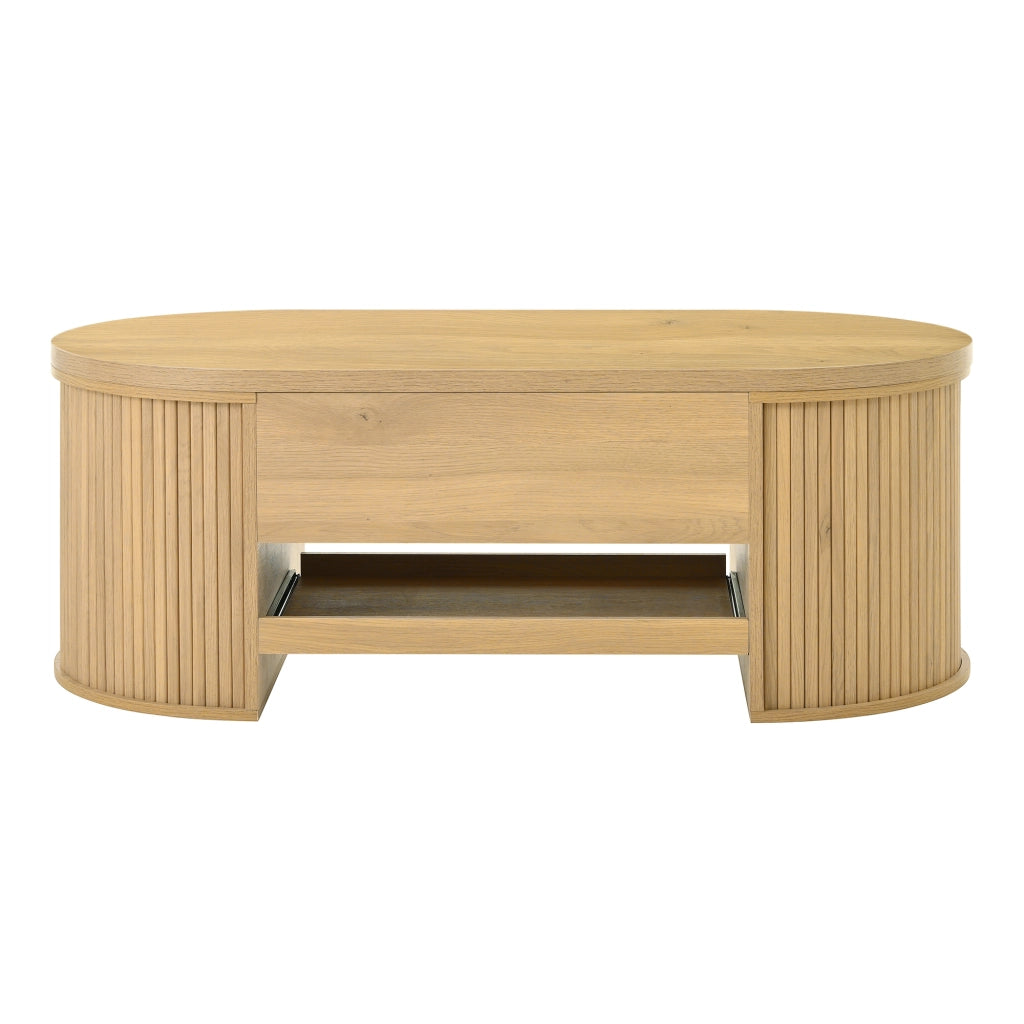 Tavolino da caffè 110x55.5x40 cm; altezza regolabile con piano sollevabile; MDF; colore naturale