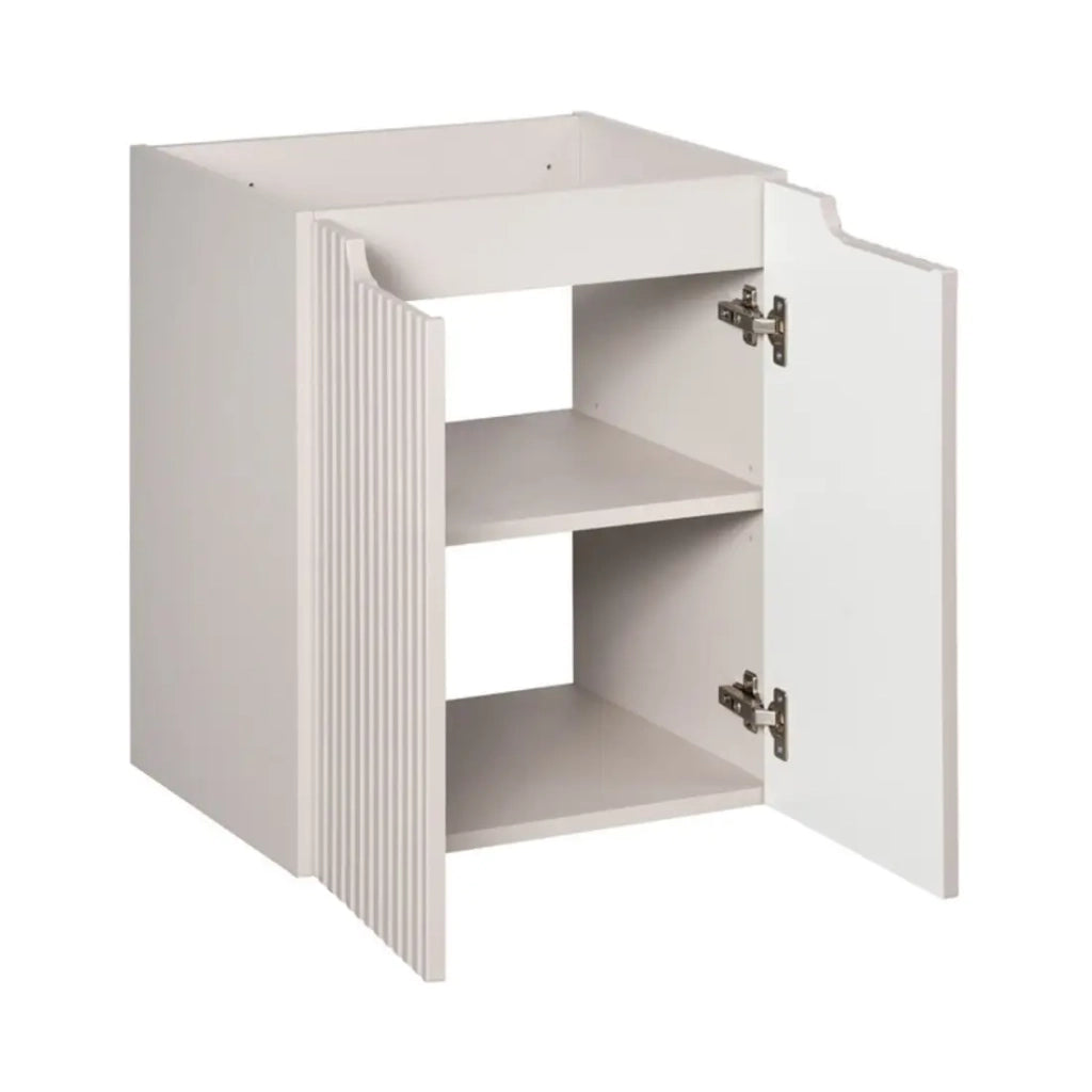 Set da bagno VANO cachemire opaco 50cm: mobile sotto lavabo con ante scanalate verticalmente + piano per lavabo