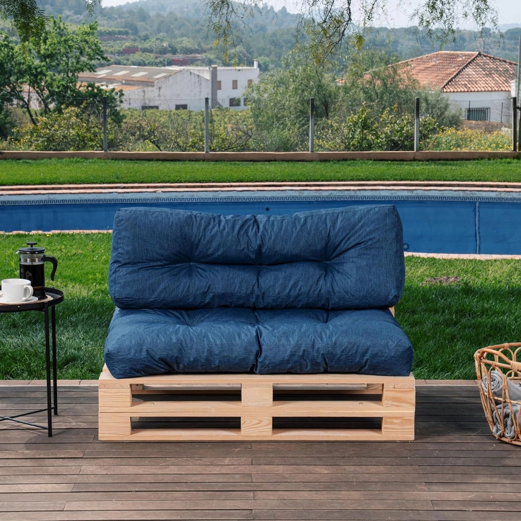 Cuscini per Pallet - Tessuto Idrorepellente e Anti-UV - Molto Confortevole, Imbottito in Schiuma - Cuscini per Divano Esterno Giardino (Seduta 120x80 cm + Schienale 120x40 cm, Blu)
