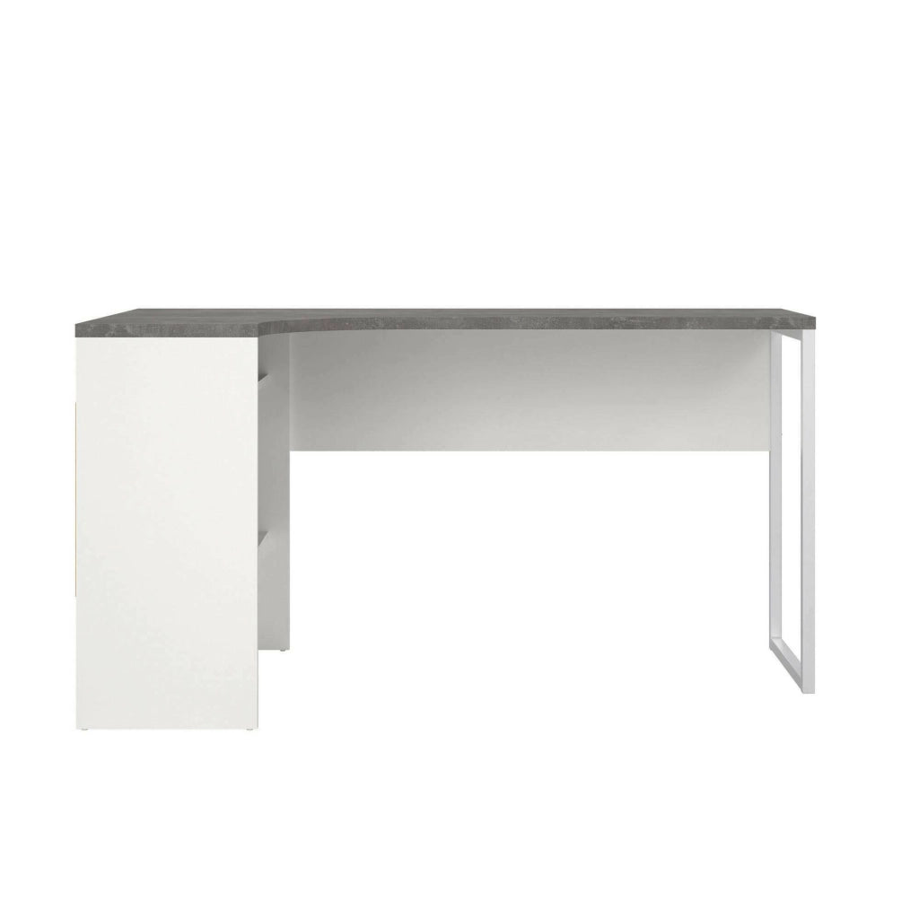 Scrivania Moire, Scrittoio multiuso, Tavolo per ufficio porta PC, Piano di lavoro, 145x81 h77 cm, Bianco e Grigio