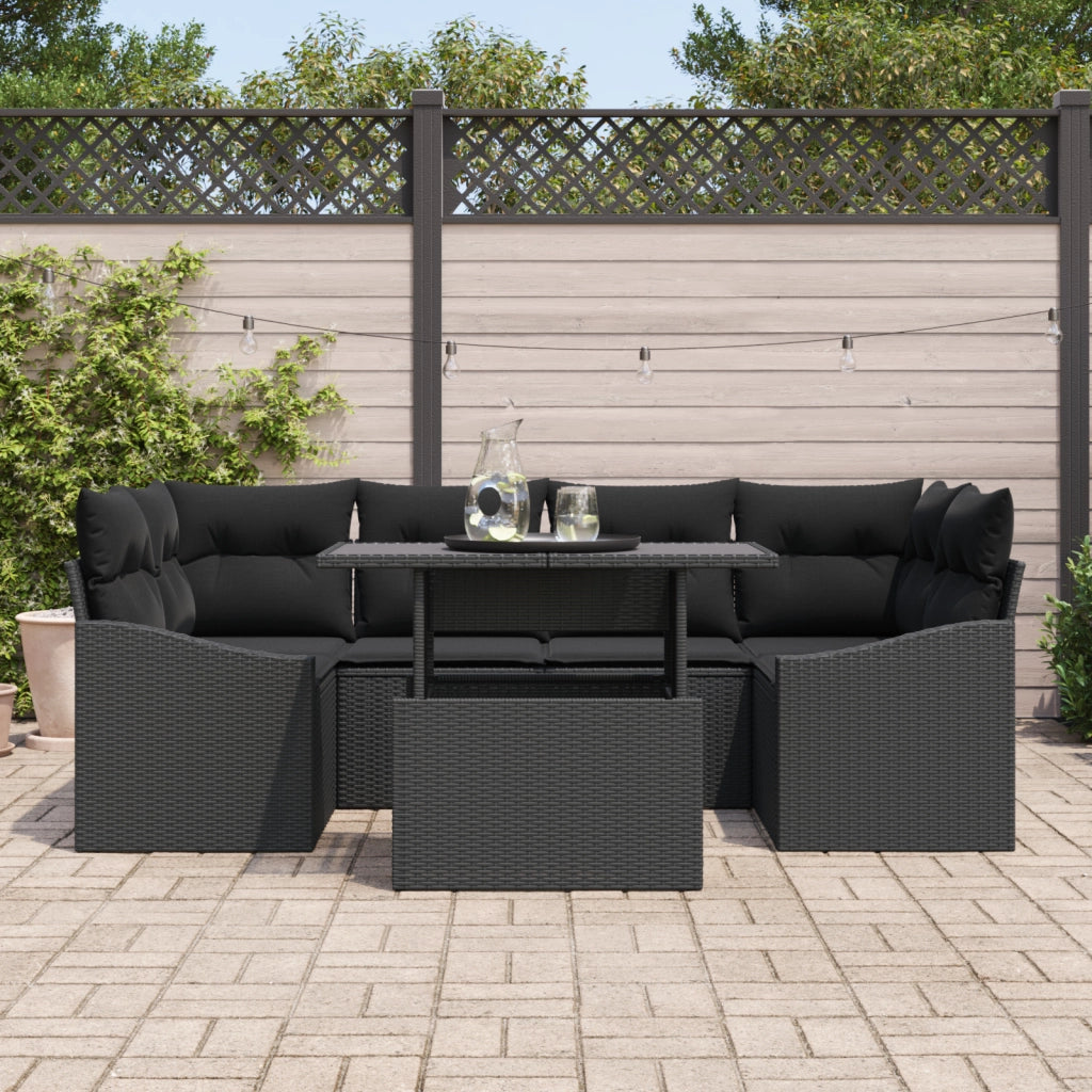 Set divani giardino 7 pezzi con cuscini Nero Polyrattan