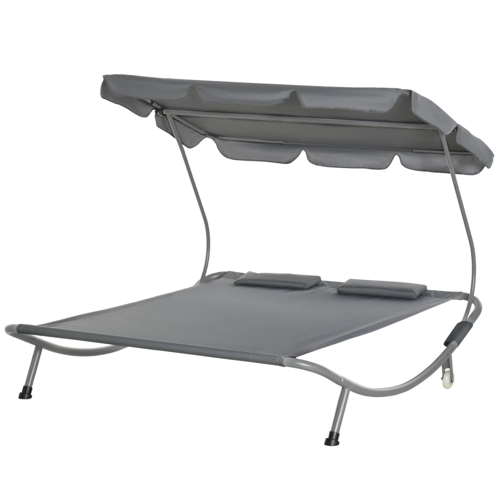 Lettino da giardino doppio con cuscini e rotelle ¨C zephmum ¨C 200x175x134 cm grigio