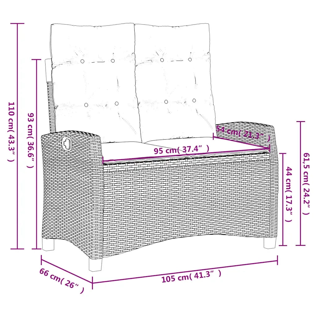Set da Pranzo da Giardino 2 pz con Cuscini Nero in Polyrattan 3277391