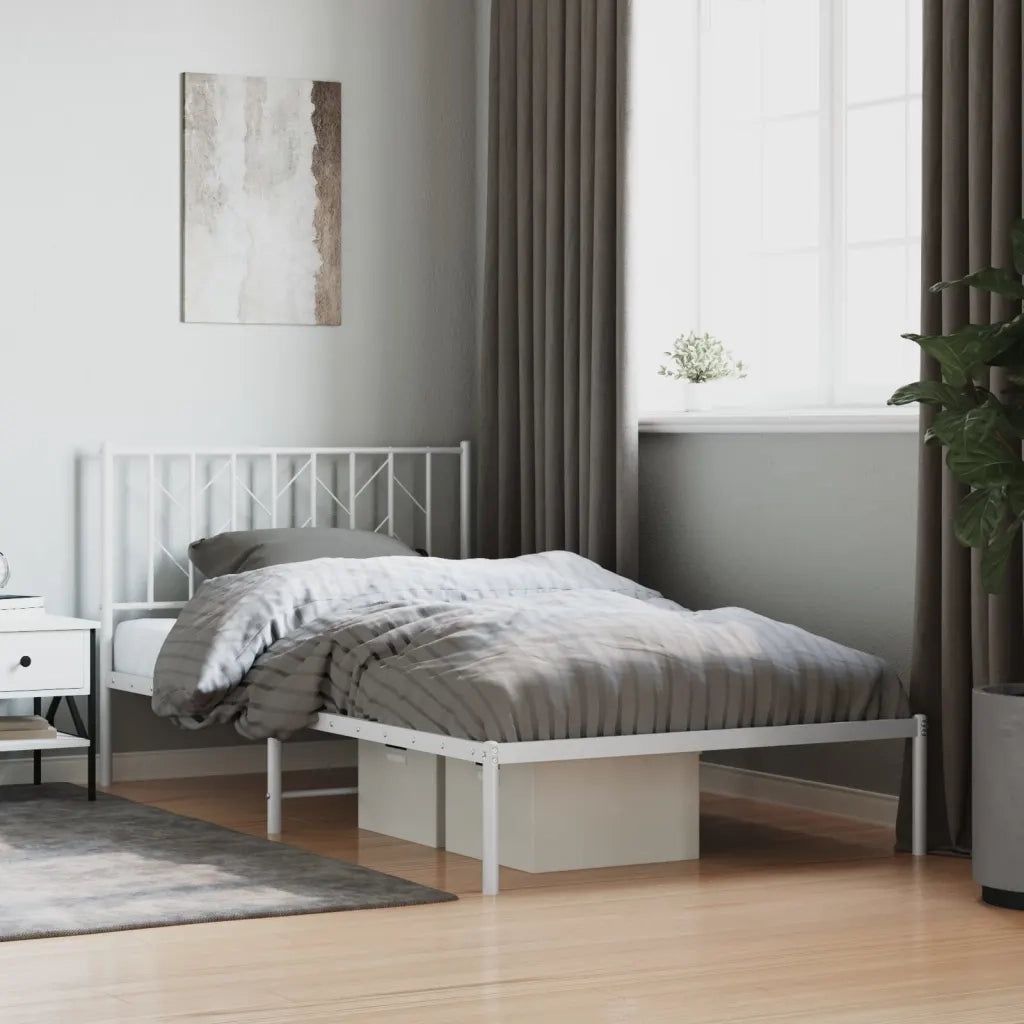 Letto singolo | Letto per adulti | Giroletto con Testiera Metallo Bianco 107x203 cm