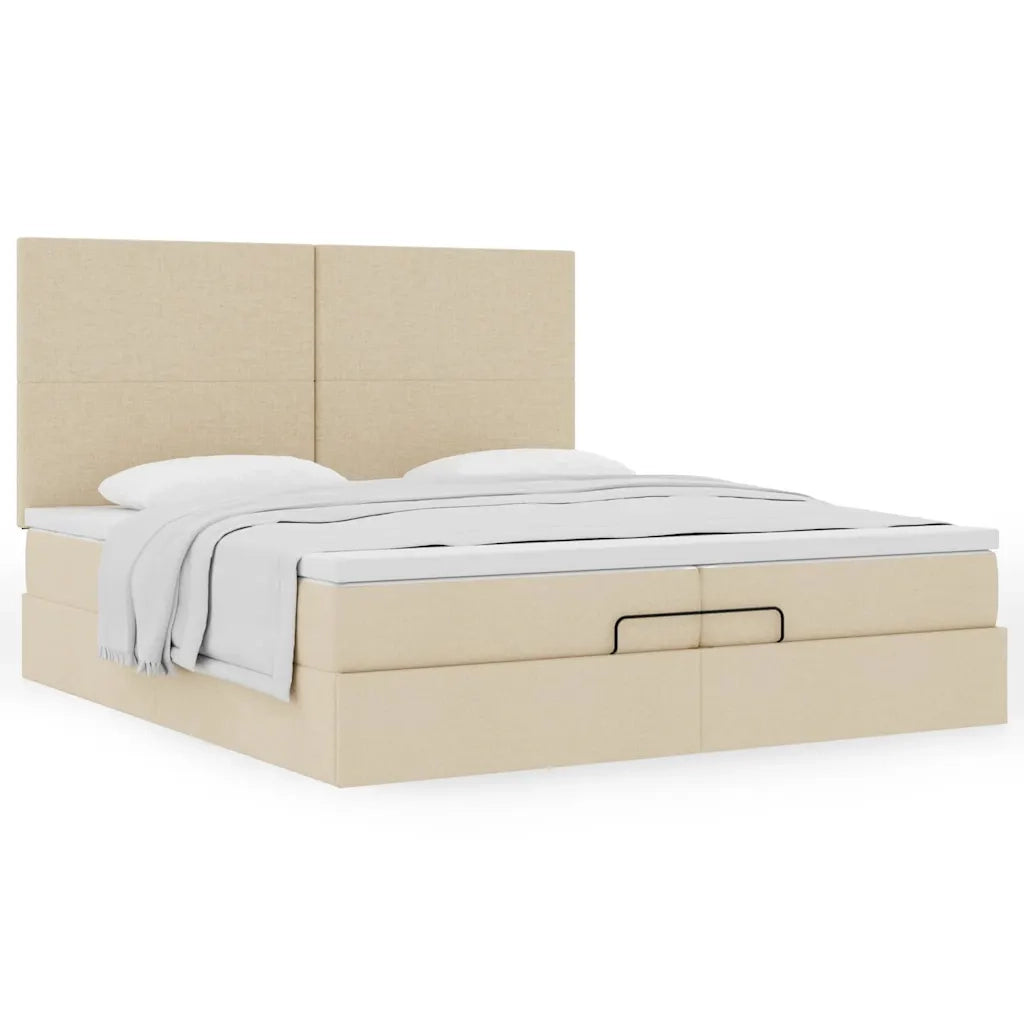 Struttura Letto Pouf con Materassi Crema 200x200 cm in Tessuto 3313104