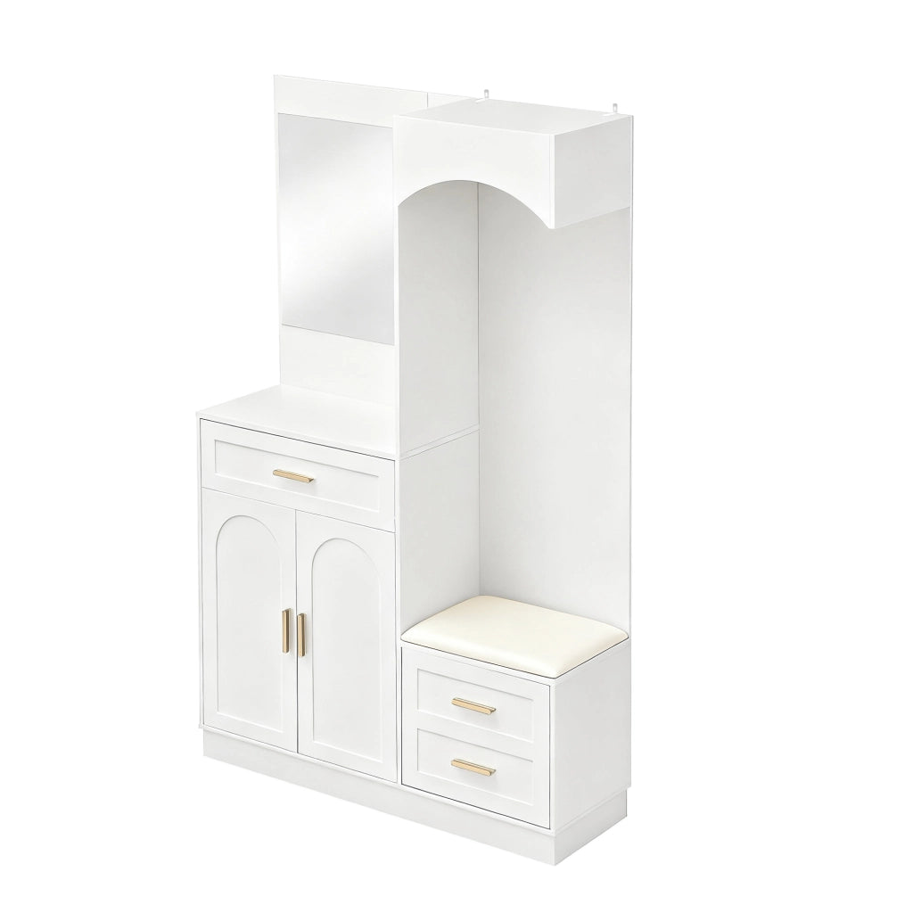 Scarpiera con Specchio e Appendiabiti ¨C MINIMAL ¨C Bianco, Legno, Salvaspazio