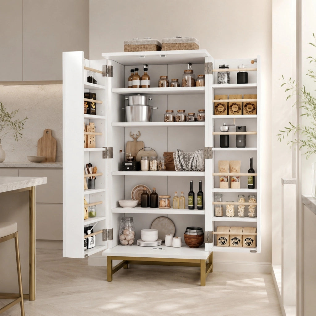 Mobile contenitore con ripiani regolabili e vani porta; 60 x 40 x 130 cm; bianco