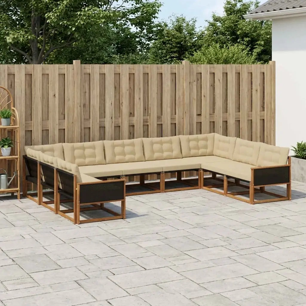 Set di divani da esterno con cuscino 9 pcs Naturale e Beige