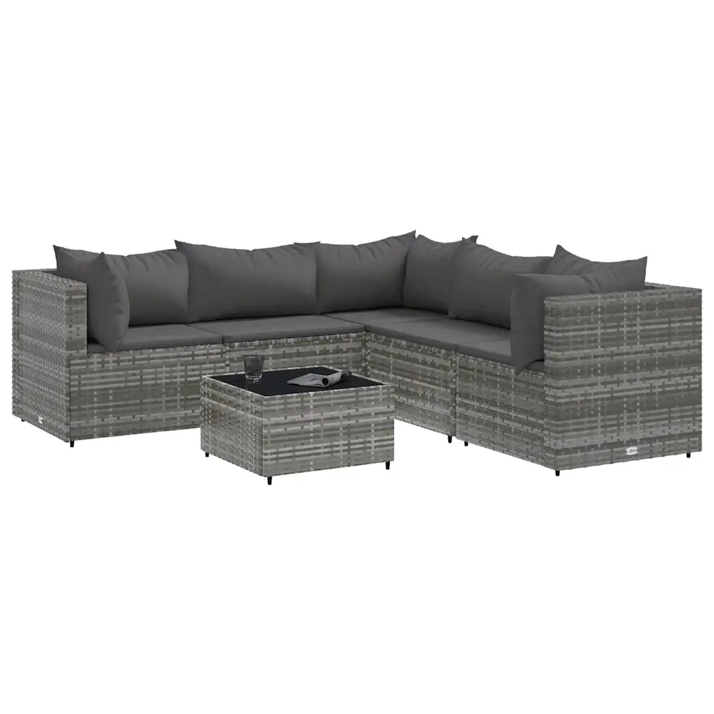 vidaXL Set Divani da Giardino 6 pz con Cuscini in Polyrattan Grigio