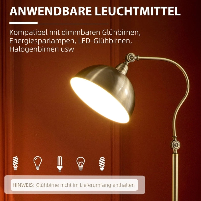 Lampada da terra retrò in metallo bronzo con stelo orientabile E27