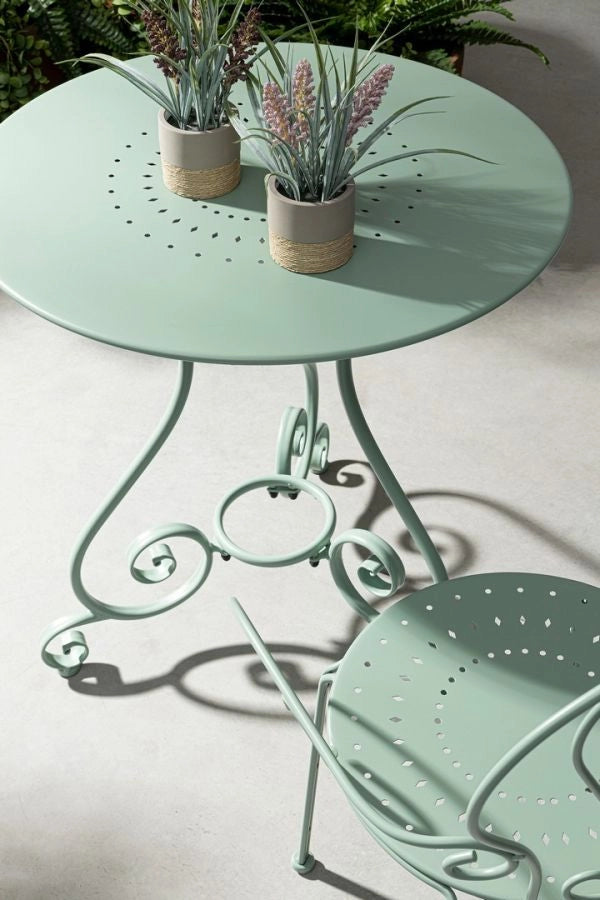 TAVOLO GIARDINO ESTERNO ACCIAIO TONDO VINTAGE VERDE FROSTY PER ESTERNO 70X72 CM