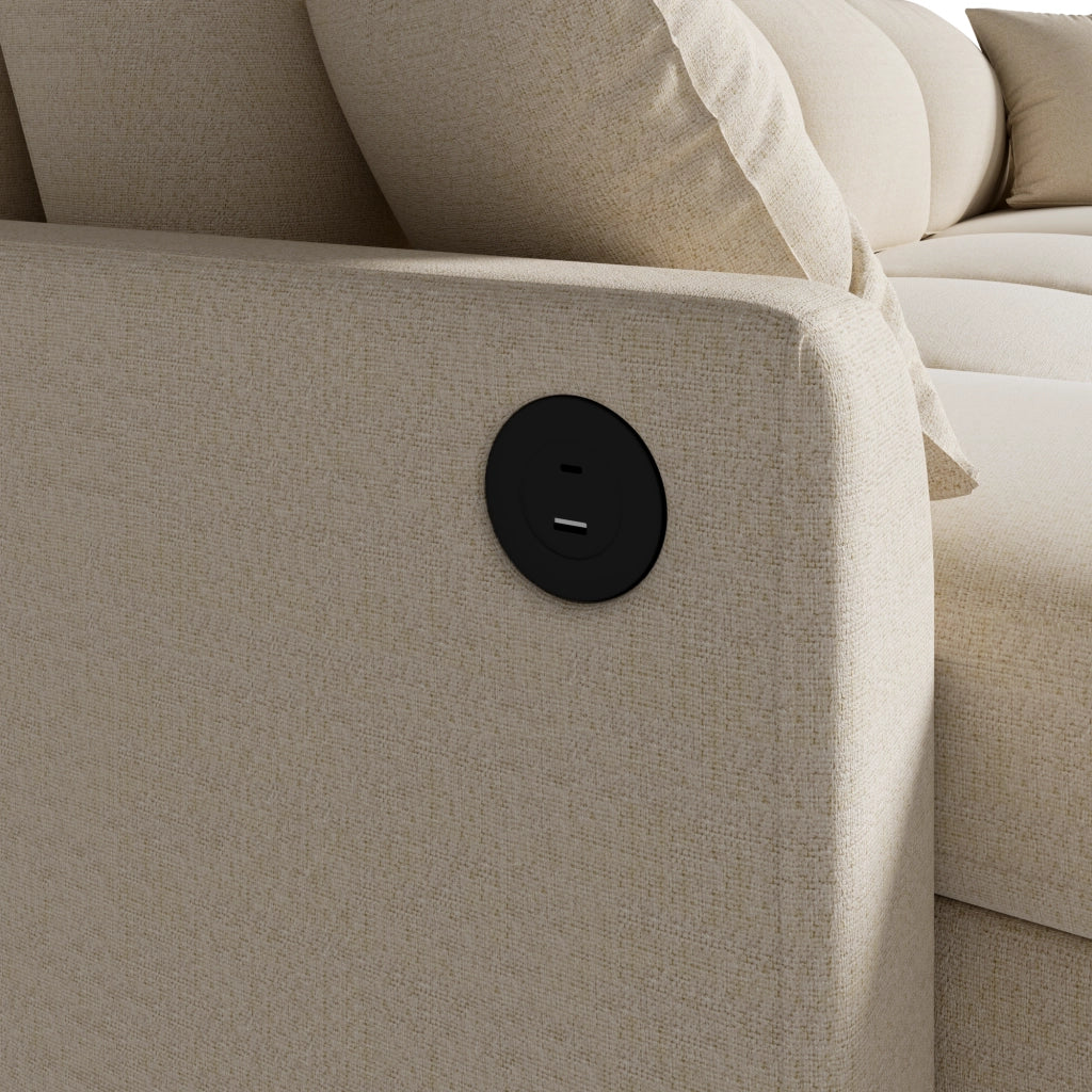 Divano angolare convertibile in ciniglia con letto estraibile e contenitore, USB, Type-C beige 260 × 128 × 82 cm