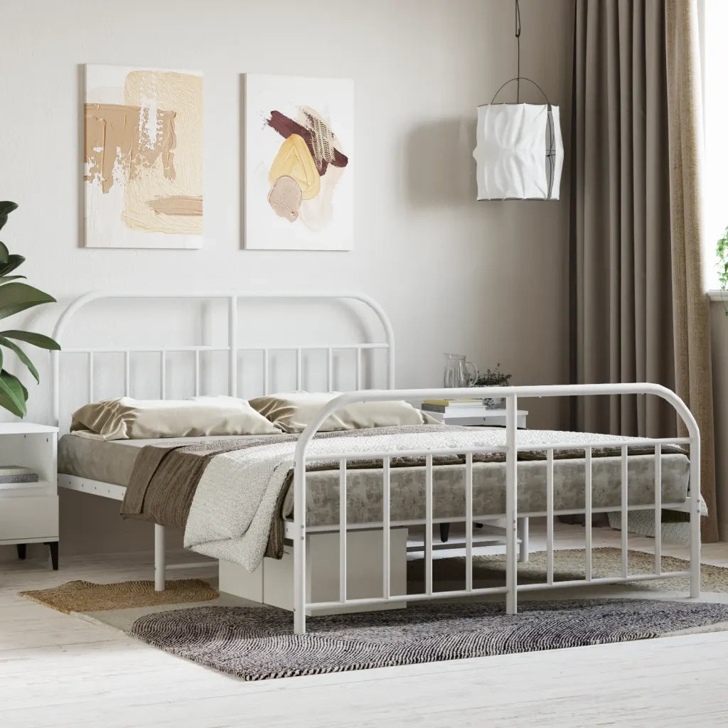 Letto matrimoniale | Letto per adulti | Giroletto con Testiera e Pediera Metallo Bianco 140x200 cm