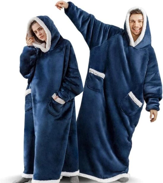 Hoodie extra lungo, colore blu, dimensioni XXL/3XL