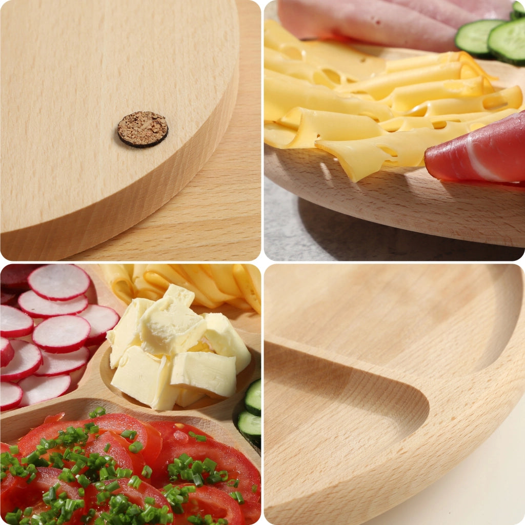 Vassoio girevole KADAX per servire snack, antipasti e formaggi, con 4 scomparti.