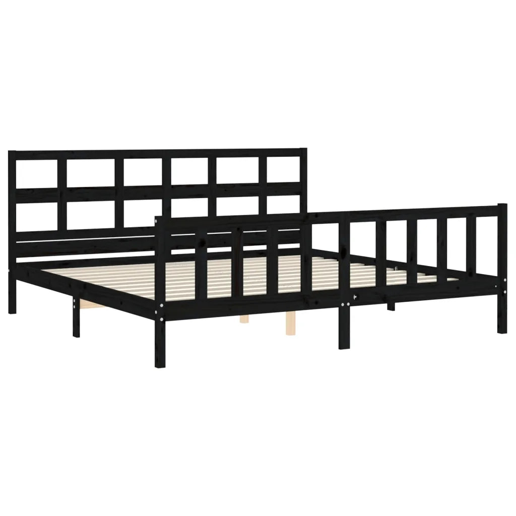 Giroletto con Testiera Nero 200x200 cm in Legno Massello 3193035