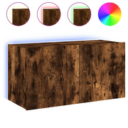 Mobile TV a Parete | Armadietto TV | Mobile Porta TV con Luci LED Rovere Fumo 80x35x41 cm