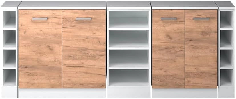 Set di mobili sottotetto Rion, Quercia dorata, 210 cm Set di 5 carcasse armadio profondità 60 cm, adatto per il salvaspazio sotto tetti spioventi