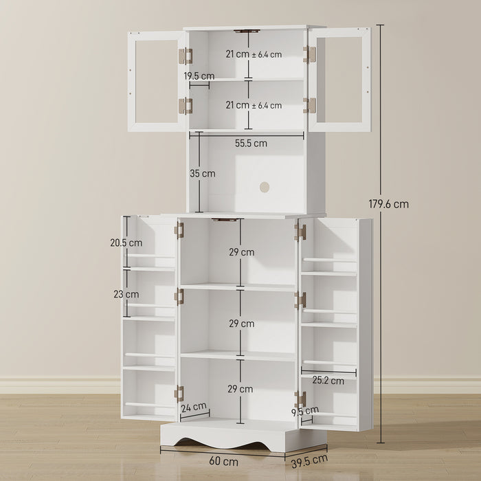 Mobile Dispensa Cucina 60x39,5x179,6 cm con 2 Armadietti e 8 Ripiani in Legno e Acrilico Bianco