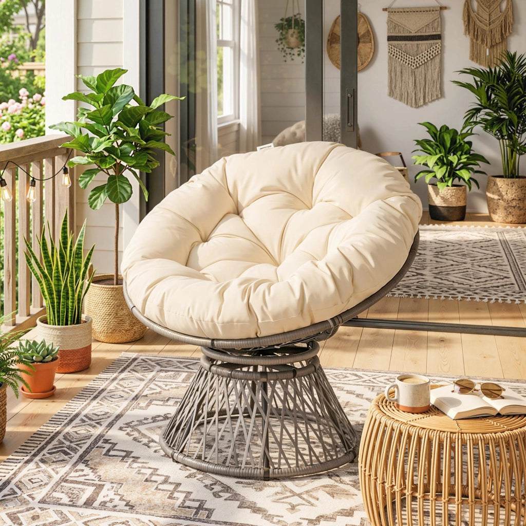 Poltrona girevole in rattan sintetico ¨C zephmum ¨C Beige 87x97x86 cm