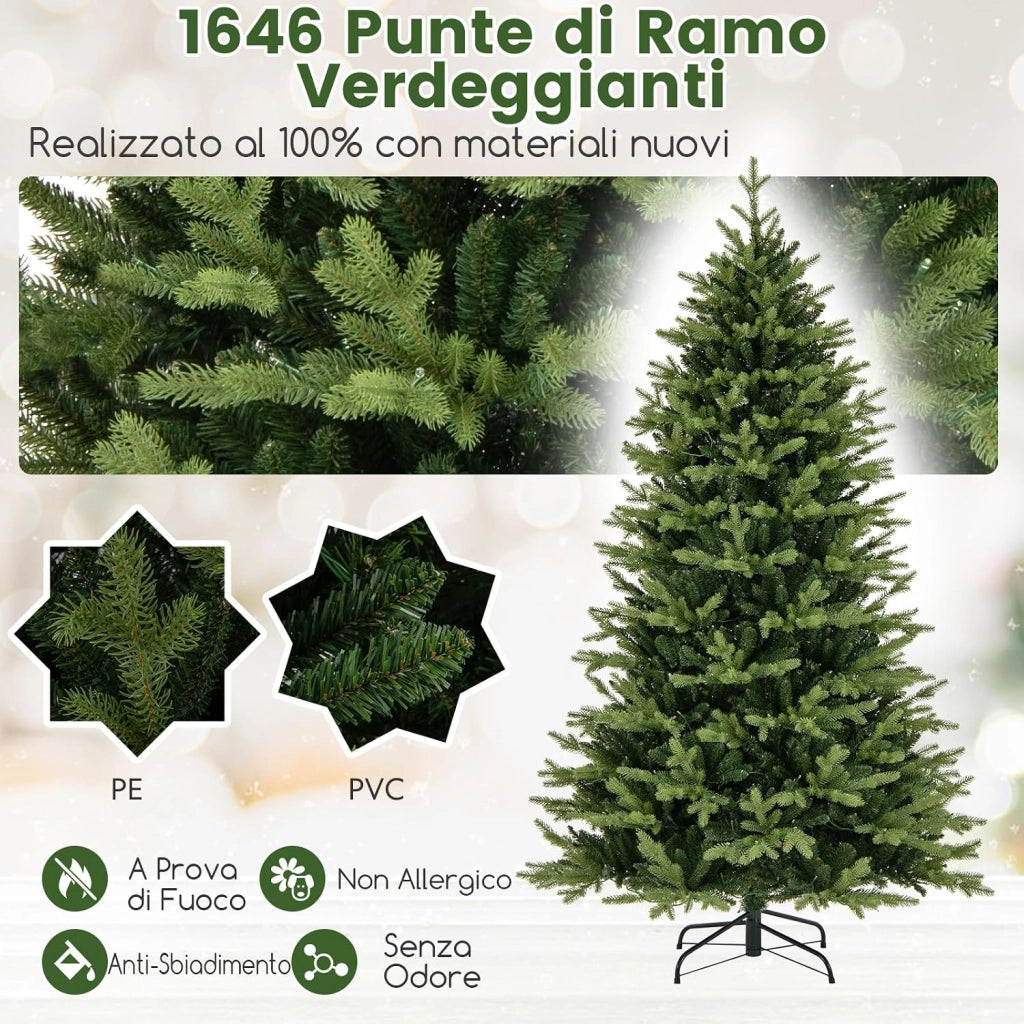 Albero di Natale 210 cm, Albero di Natale Pre-illuminato on Cerniera con 470 Luci a LED Multicolori e Bianco Caldo, 11 Modalità di Illuminazione, 1646 Rami (210 CM)