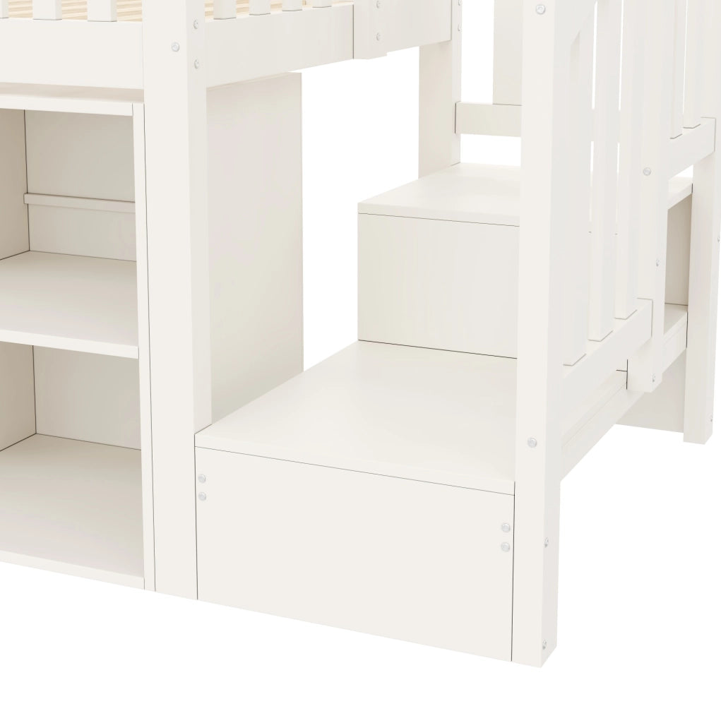 Letto semialto 90 x 200 cm con scala contenitore; ripiani; LED; USB e USB-C bianco