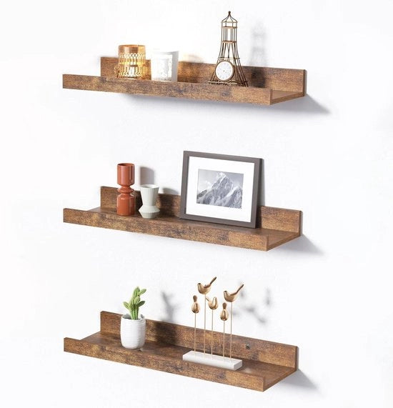 Set di pannelli da parete in legno levigato da 3 pezzi in bianco con maniglie in legno marrone