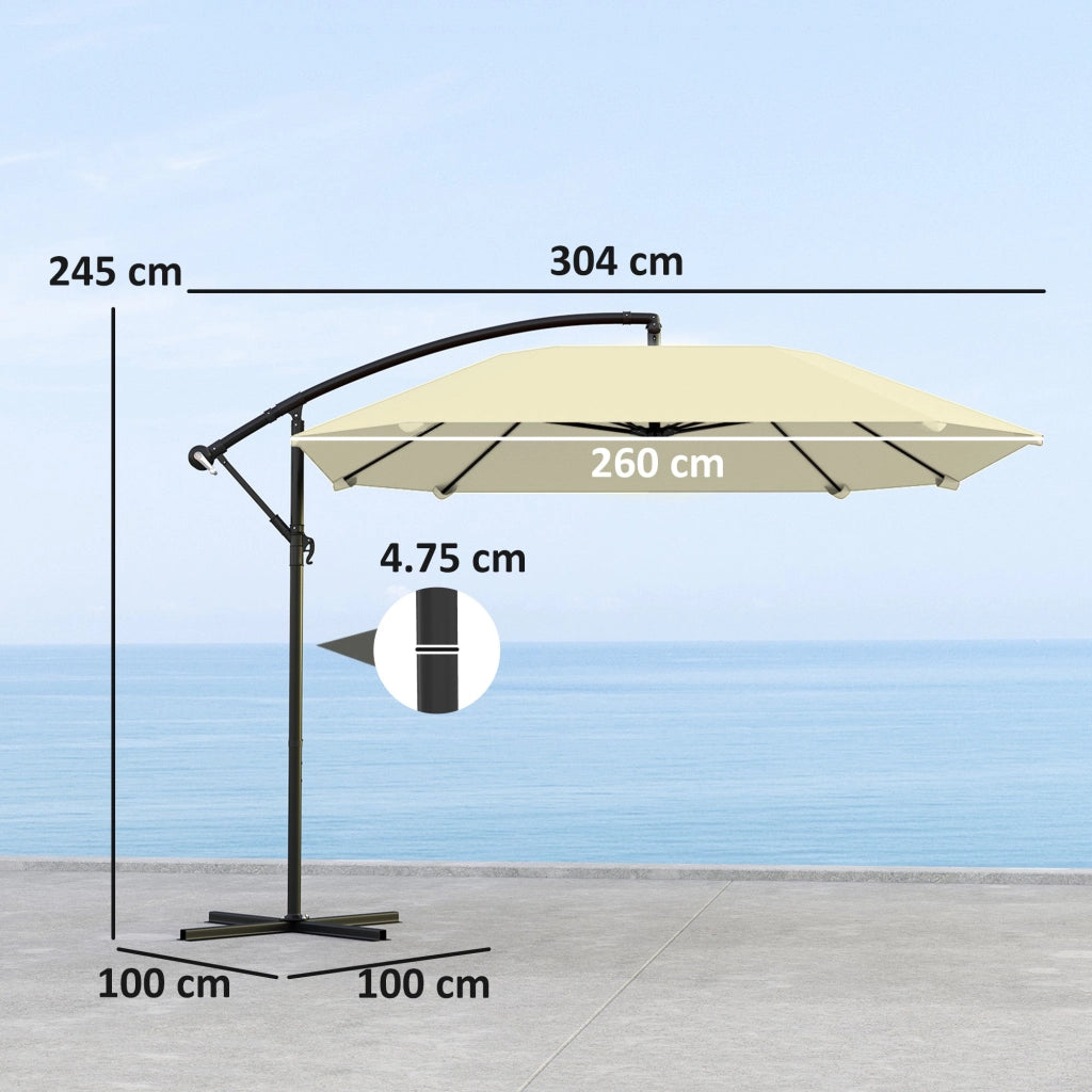 Ombrellone a Sbalzo 260x304x245 cm Base a Croce in Metallo e Poliestere Crema