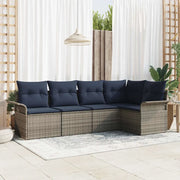 Set Divano da Giardino con cuscino 5 pcs Grigio polyrattan