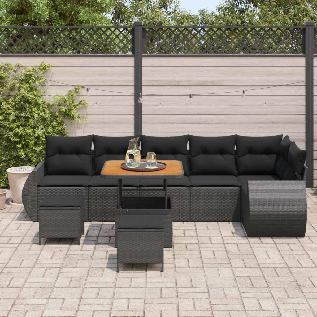 Set Divano da Giardino 9 pcs Nero Rattan in Polipropilene