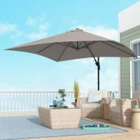 Ombrellone 3x3 m a Braccio con 8 Stecche, Pedale e Manovella, in Alluminio e Poliestere, color Khaki