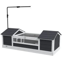Casa per Tartarughe Terrestri all'Aperto, Gabbia per Tartarughe, 2 Tane, Supporto per Lampada Regolabile, Legno Massiccio, 120 x 56,5 x 43 cm, Grigio