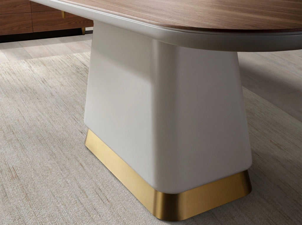 Tavolo da pranzo rettangolare in legno di noce e beige