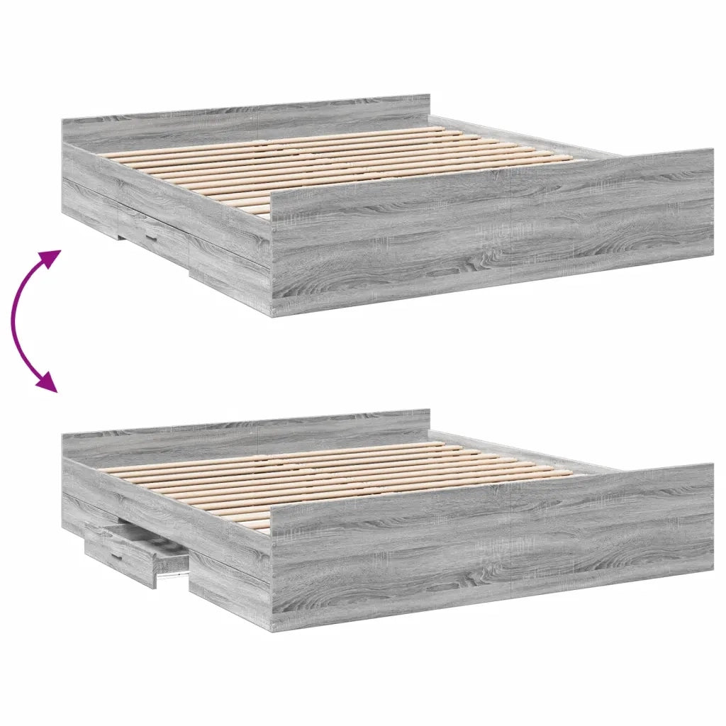 Letto matrimoniale | Letto per adulti | Giroletto Cassetti Grigio Sonoma 200x200 cm Legno Multistrato