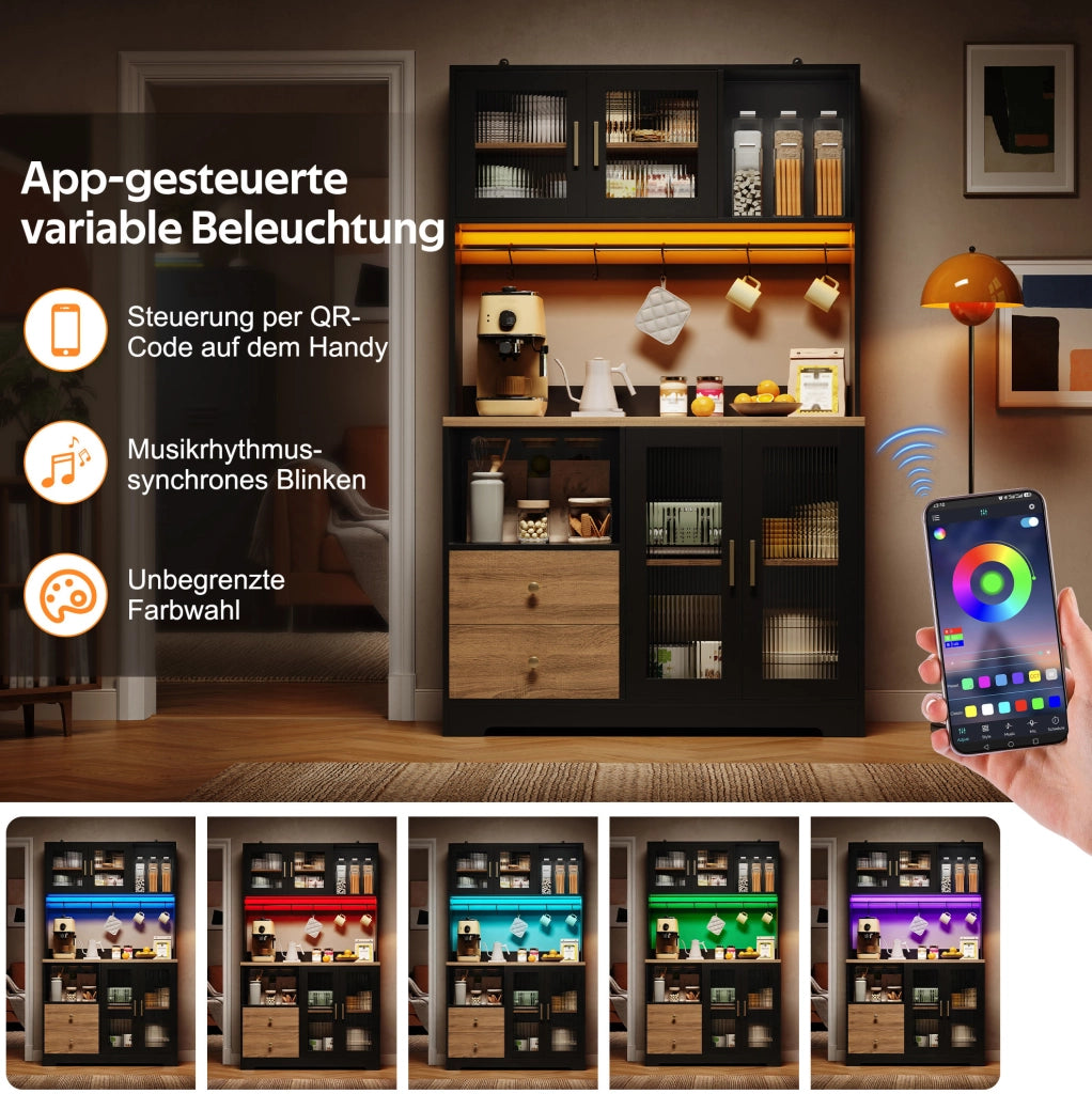 Colonna cucina con LED RGB, prese USB e 4 ante in vetro