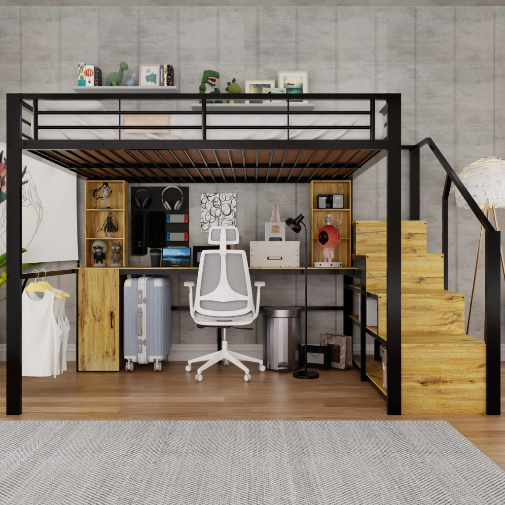 letto alto metallo legno nero 140 x 200 cm