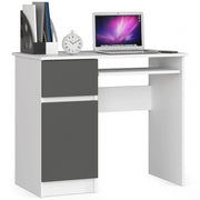 Scrivania per computer AKORD PIKSEL Bianco 90 cm 1 anta 1 cassetto inserto frontale Grigio Grafite 90x50x77 cm Modello a sinistra