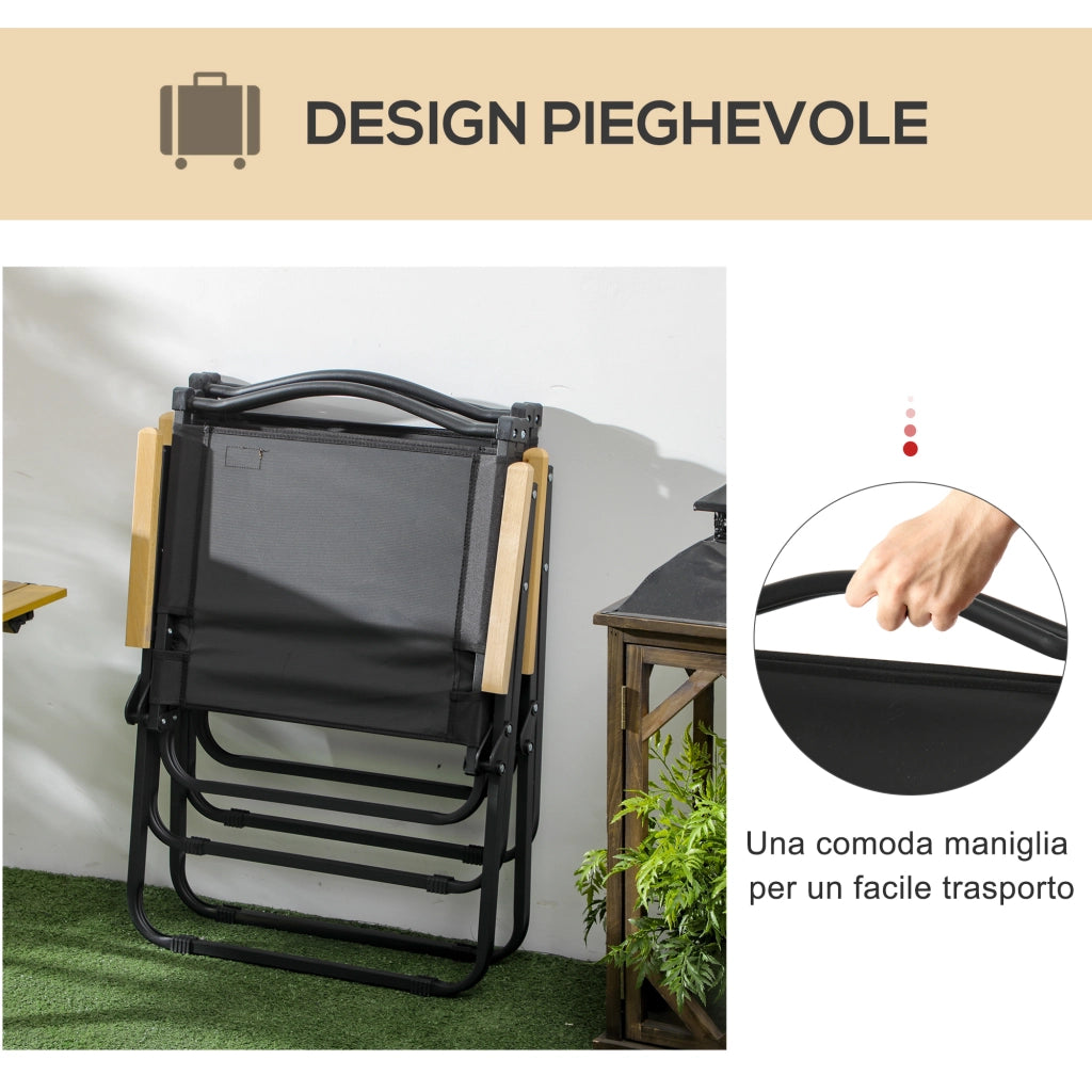 Sedia da Esterni Pieghevole con Braccioli ¨C Zephmum ¨C Tessuto Oxford Nero e Acciaio