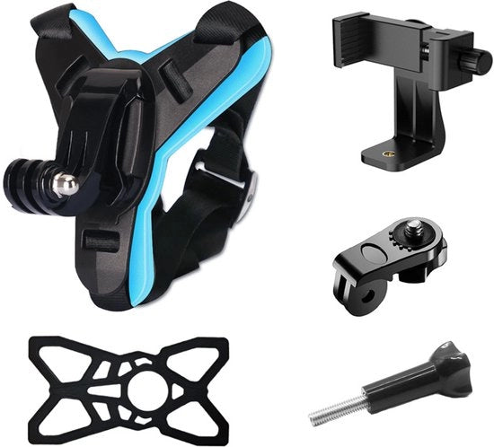 Casco motociclistico con rivestimento in vinile, Adatto per GoPro Hero 13/12/11/10/9/8/7/(2018), 6, Hero Black, Estensione di supporto a Y (blu).