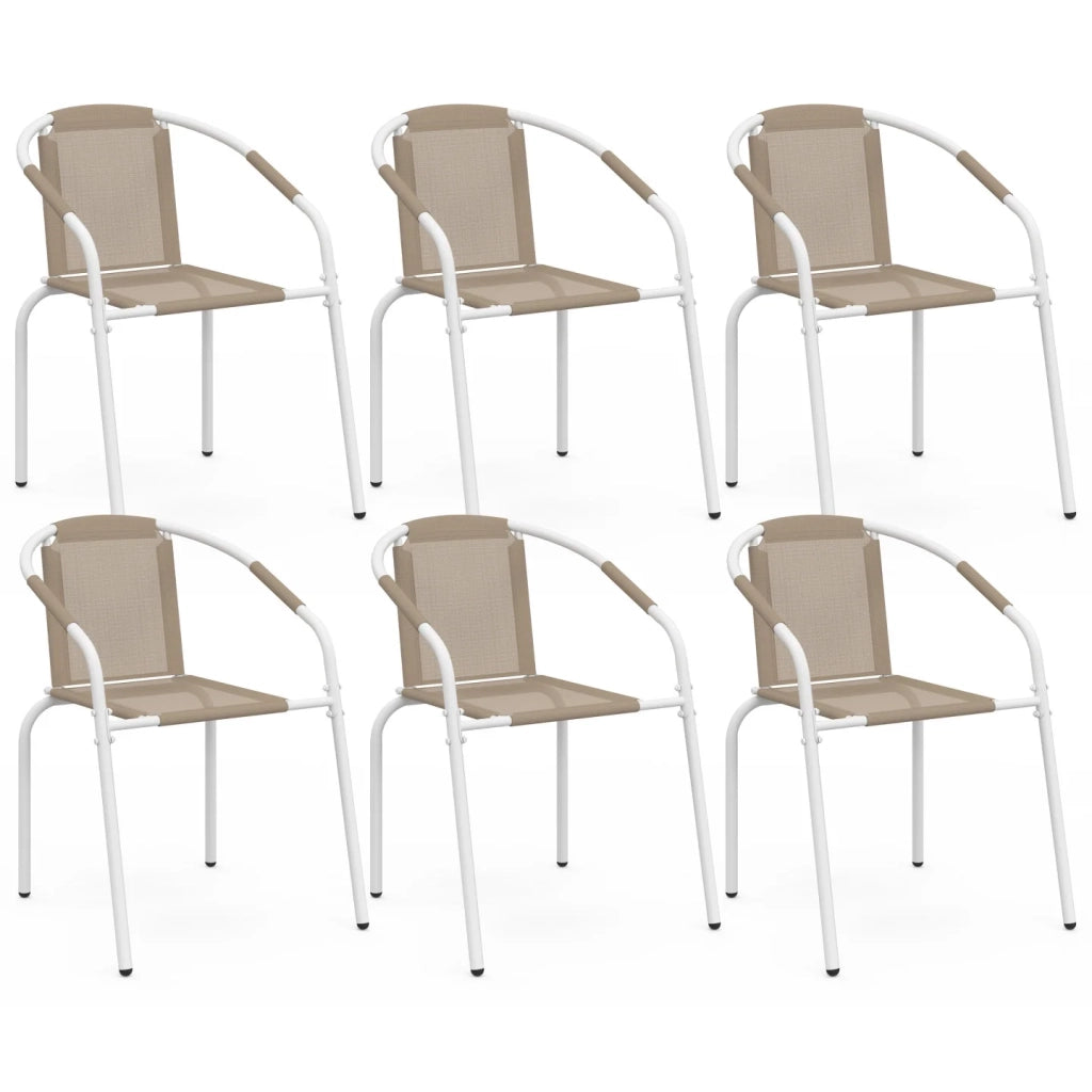 IDMarket - Set di 6 sedie da giardino impilabili THELMA in metallo e textilene, bianco e beige