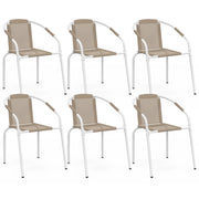 IDMarket - Set di 6 sedie da giardino impilabili THELMA in metallo e textilene, bianco e beige