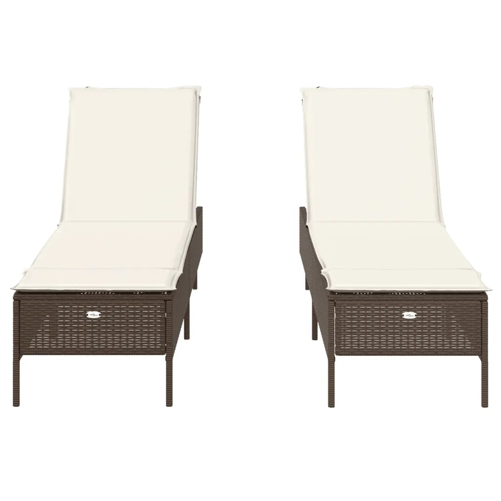 Lettini Prendisole 2 pz | Sdraio da giardino | Lettino da sole con Cuscini Marrone in Polyrattan