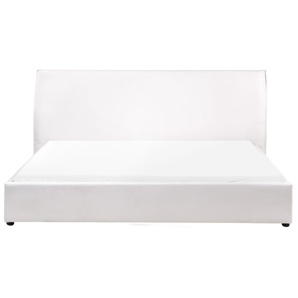 Letto matrimoniale imbottito velluto bianco sporco 180 x 200 cm grande testata classica