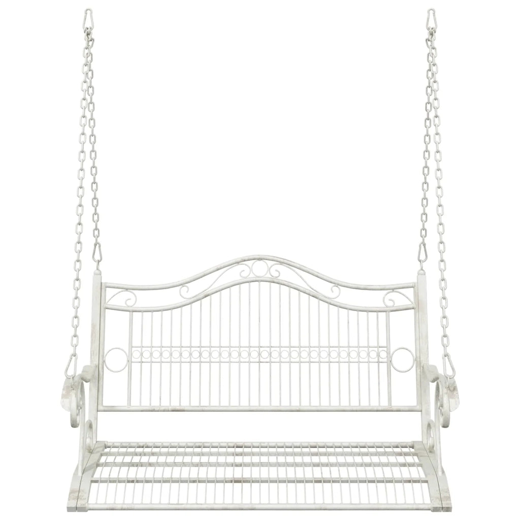 Panchina a Dondolo Acciaio 115 x 61 x 63 cm Bianco Antico